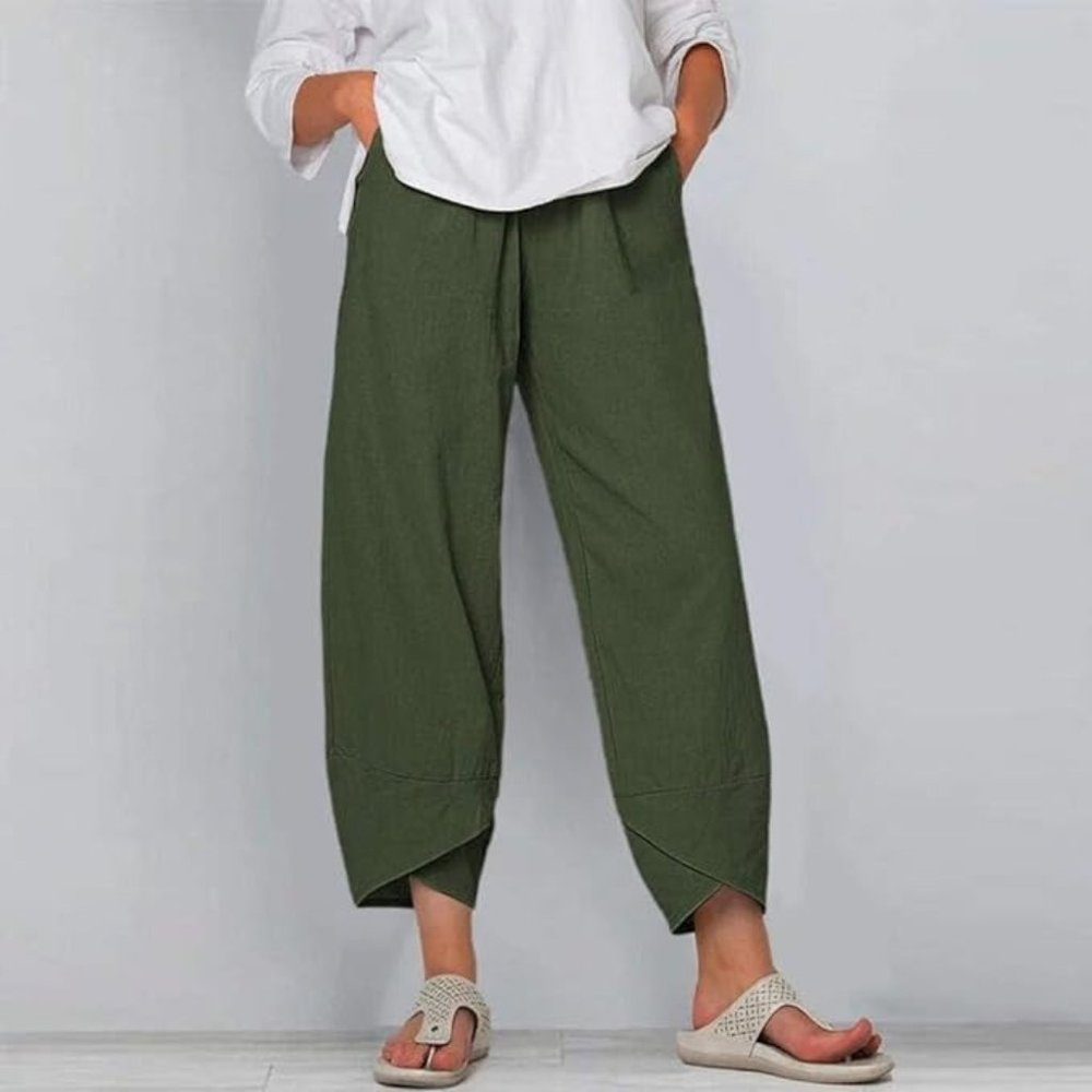 Women's Olive Green Relaxed Tulip Hem Pants